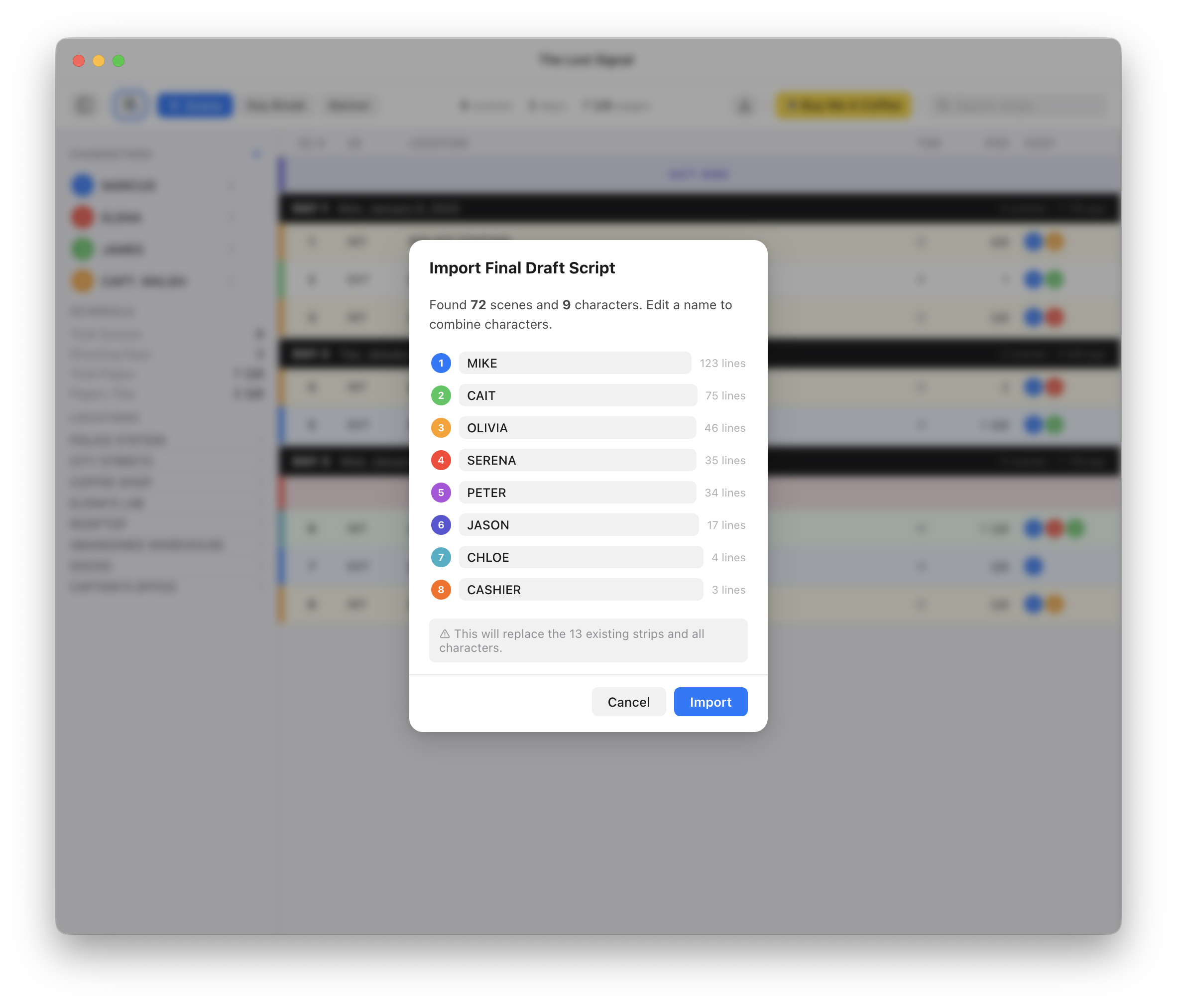 Scheduling - Import From Final Draft