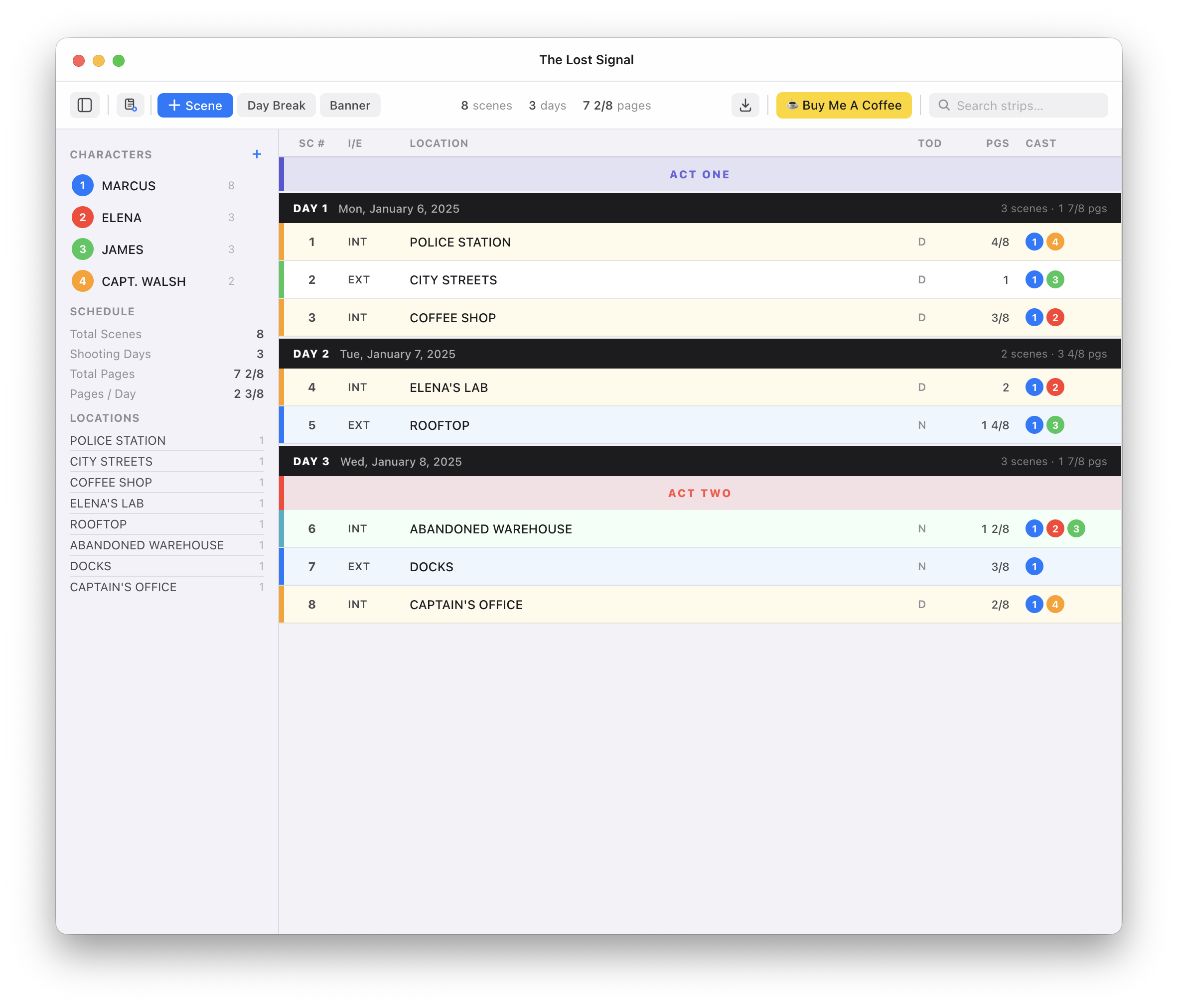 Scheduling - Main Screen