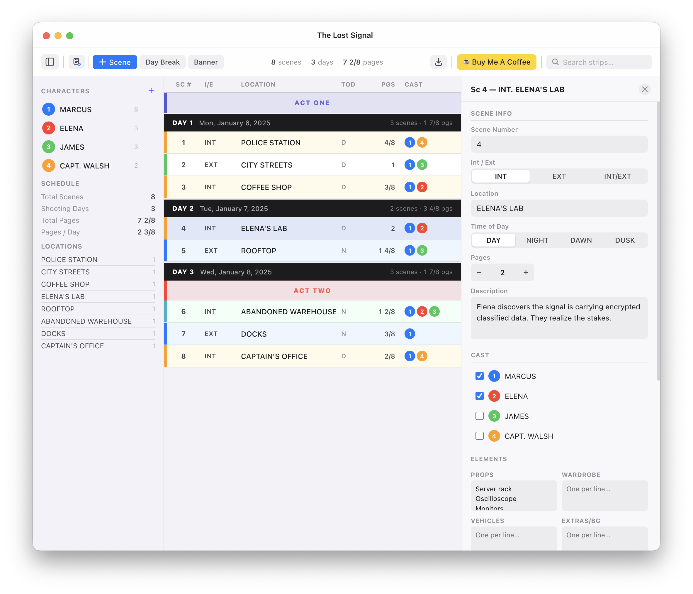 Scheduling - Scene Sidebar