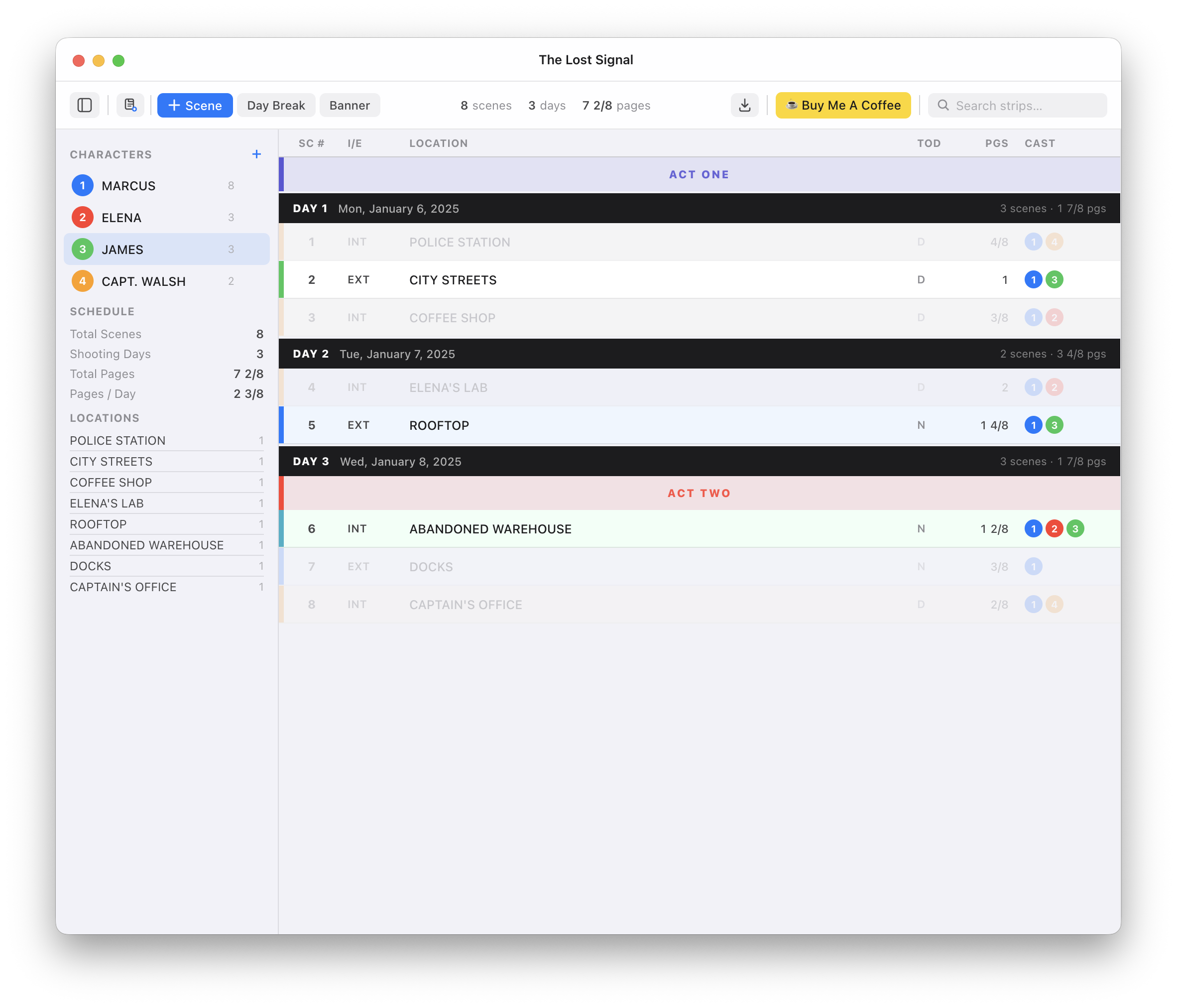 Scheduling - Show Scenes With Specific Character
